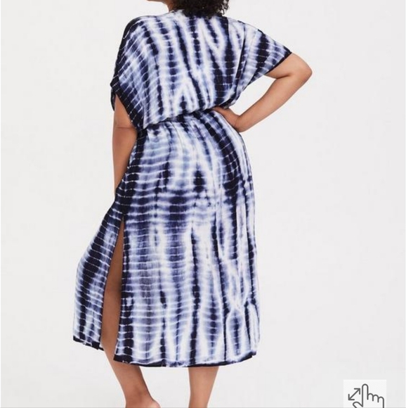 TORRID Blue Tie-Dye Tie Front Gauze Kaftan 1X/2X - Picture 3 of 14
